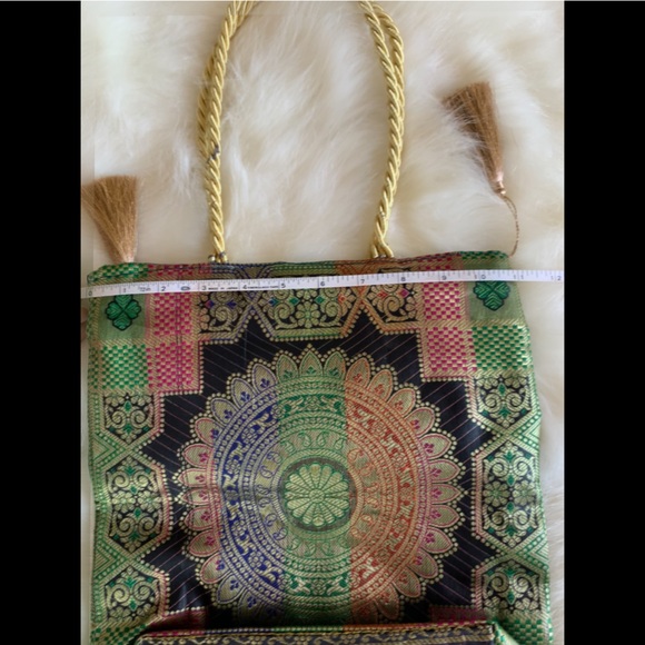 Hand Embroidered Gold Multicolored Tasseled Handbag - Picture 10 of 14